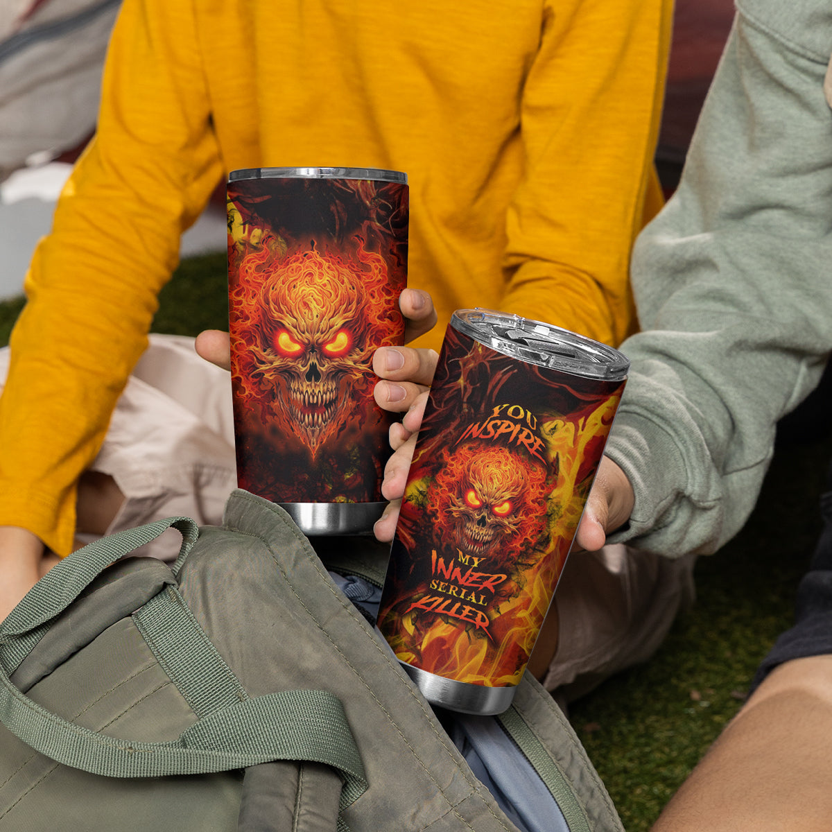 Fire Skull Tumbler Cup You inspire my Inner serial Killed - Wonder Print Shop