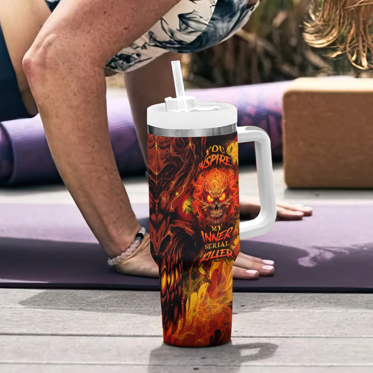Fire Skull Tumbler With Handle You inspire my Inner serial Killed - Wonder Print Shop