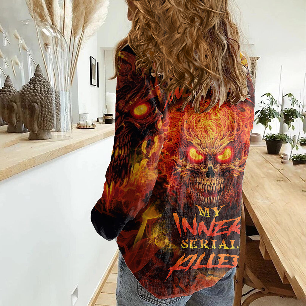 Fire Skull Women Casual Shirt You inspire my Inner serial Killed - Wonder Print Shop