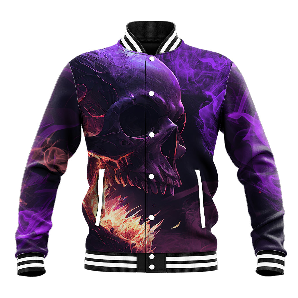 Fire Skull Baseball Jacket The Only Thing That Can Stop Me Is Me - Wonder Print Shop