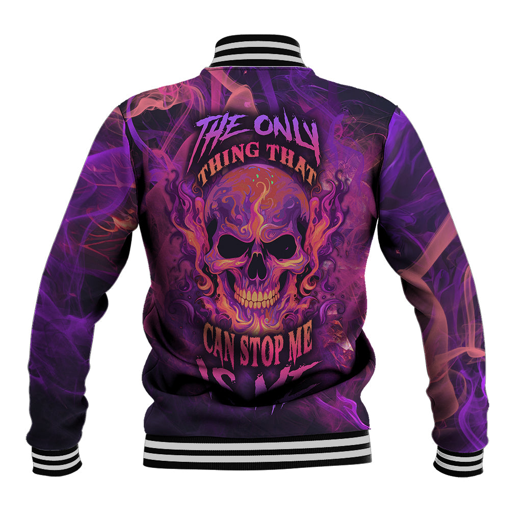 Fire Skull Baseball Jacket The Only Thing That Can Stop Me Is Me - Wonder Print Shop