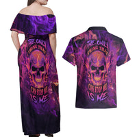 Fire Skull Couples Matching Off Shoulder Maxi Dress and Hawaiian Shirt The Only Thing That Can Stop Me Is Me - Wonder Print Shop