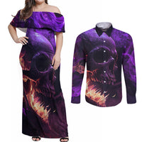 Fire Skull Couples Matching Off Shoulder Maxi Dress and Long Sleeve Button Shirts The Only Thing That Can Stop Me Is Me - Wonder Print Shop