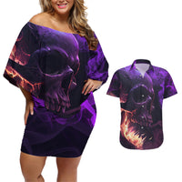 Fire Skull Couples Matching Off Shoulder Short Dress and Hawaiian Shirt The Only Thing That Can Stop Me Is Me - Wonder Print Shop