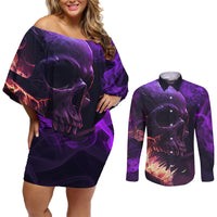 Fire Skull Couples Matching Off Shoulder Short Dress and Long Sleeve Button Shirts The Only Thing That Can Stop Me Is Me - Wonder Print Shop