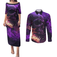Fire Skull Couples Matching Puletasi Dress and Long Sleeve Button Shirts The Only Thing That Can Stop Me Is Me - Wonder Print Shop