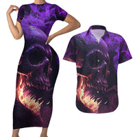 Fire Skull Couples Matching Short Sleeve Bodycon Dress and Hawaiian Shirt The Only Thing That Can Stop Me Is Me - Wonder Print Shop