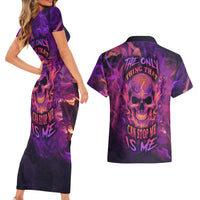Fire Skull Couples Matching Short Sleeve Bodycon Dress and Hawaiian Shirt The Only Thing That Can Stop Me Is Me - Wonder Print Shop