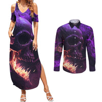Fire Skull Couples Matching Summer Maxi Dress and Long Sleeve Button Shirts The Only Thing That Can Stop Me Is Me - Wonder Print Shop