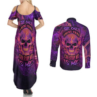 Fire Skull Couples Matching Summer Maxi Dress and Long Sleeve Button Shirts The Only Thing That Can Stop Me Is Me - Wonder Print Shop