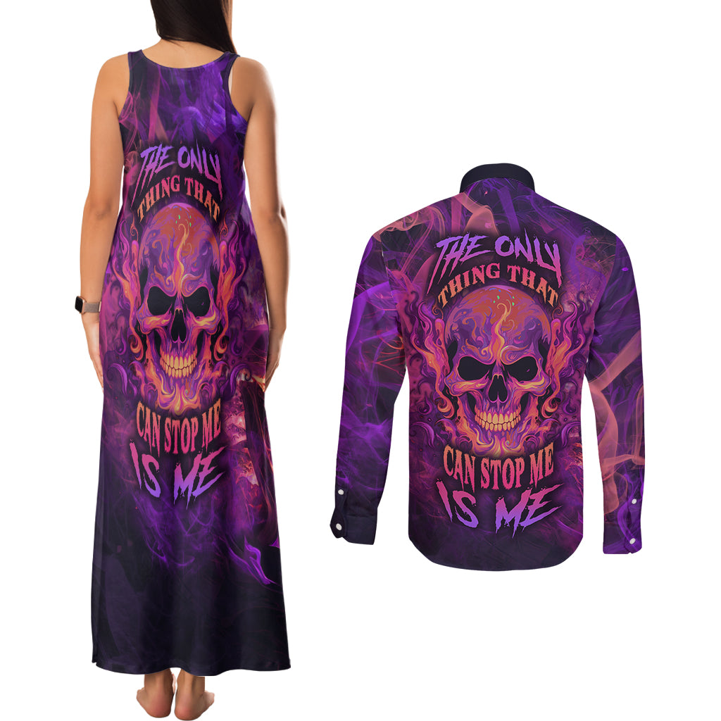 Fire Skull Couples Matching Tank Maxi Dress and Long Sleeve Button Shirts The Only Thing That Can Stop Me Is Me - Wonder Print Shop