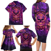 Fire Skull Family Matching Long Sleeve Bodycon Dress and Hawaiian Shirt The Only Thing That Can Stop Me Is Me - Wonder Print Shop