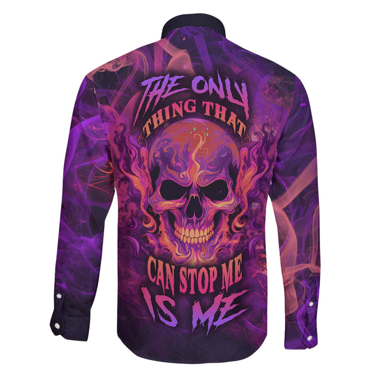 Fire Skull Family Matching Off Shoulder Long Sleeve Dress and Hawaiian Shirt The Only Thing That Can Stop Me Is Me - Wonder Print Shop