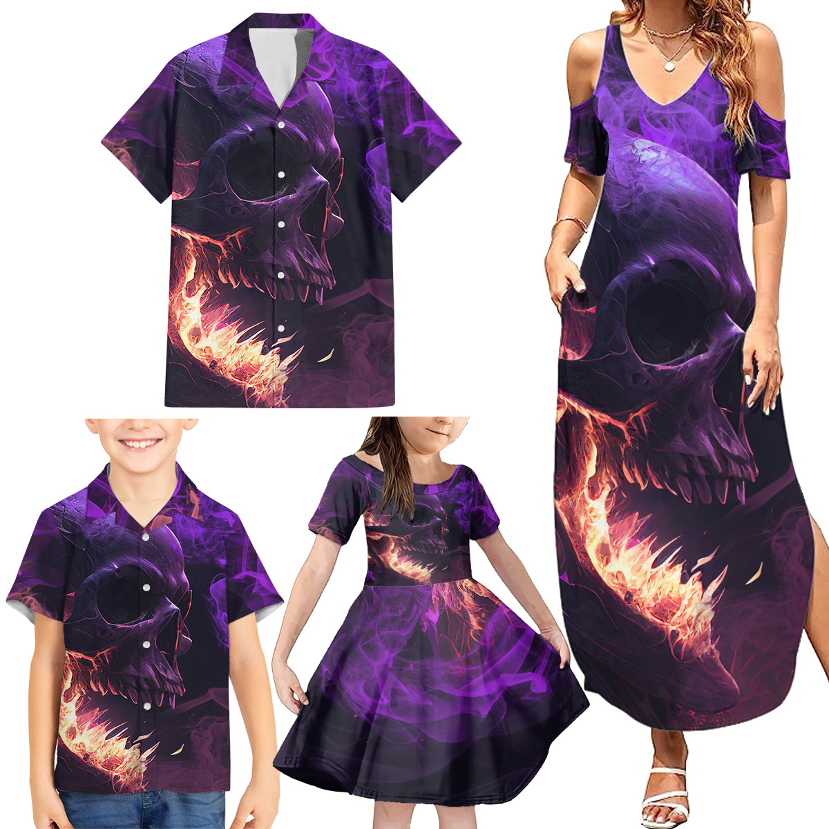 Fire Skull Family Matching Summer Maxi Dress and Hawaiian Shirt The Only Thing That Can Stop Me Is Me - Wonder Print Shop