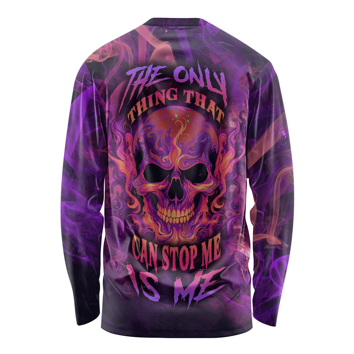 Fire Skull Long Sleeve Shirt The Only Thing That Can Stop Me Is Me - Wonder Print Shop