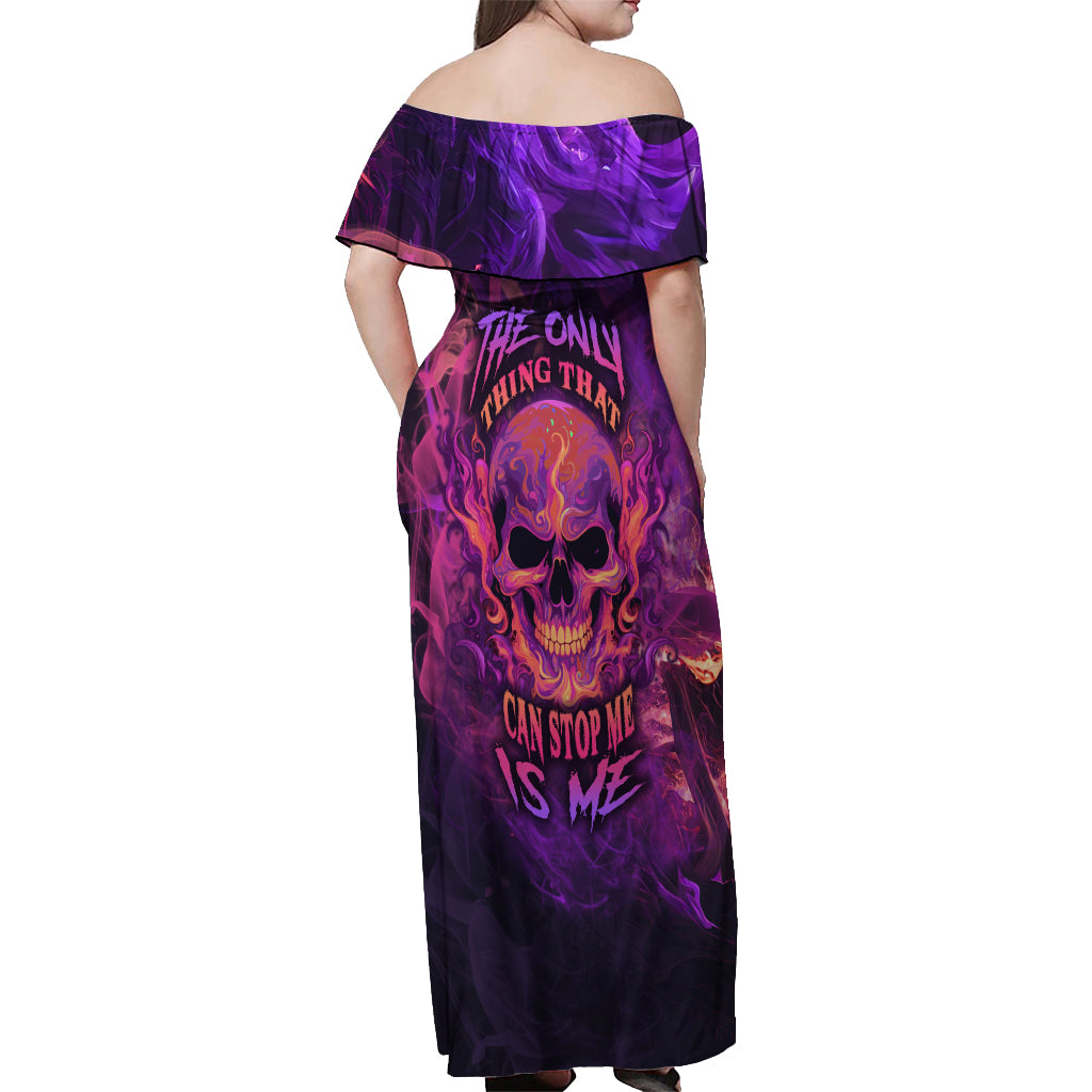 Fire Skull Off Shoulder Maxi Dress The Only Thing That Can Stop Me Is Me - Wonder Print Shop