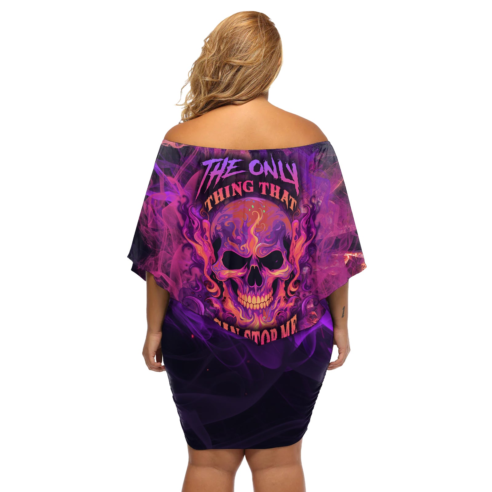 Fire Skull Off Shoulder Short Dress The Only Thing That Can Stop Me Is Me - Wonder Print Shop