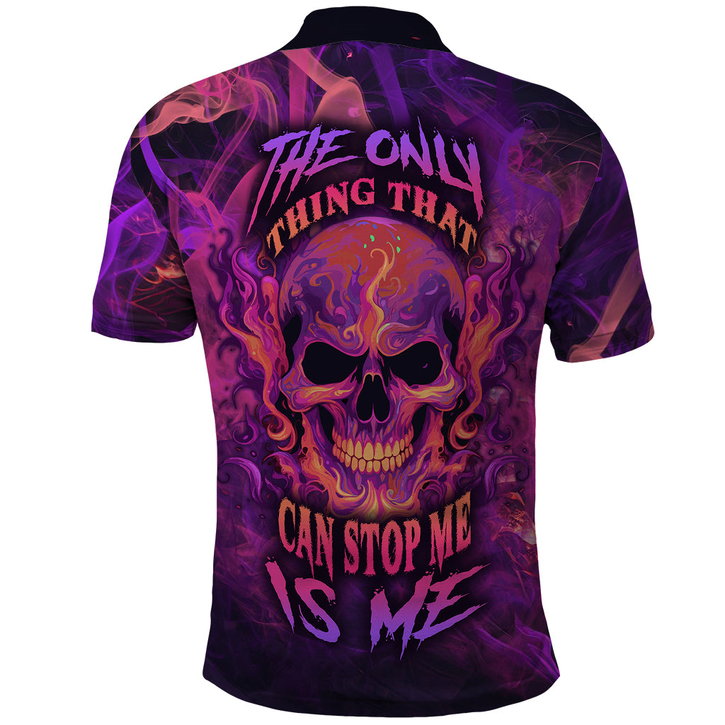 Fire Skull Polo Shirt The Only Thing That Can Stop Me Is Me - Wonder Print Shop