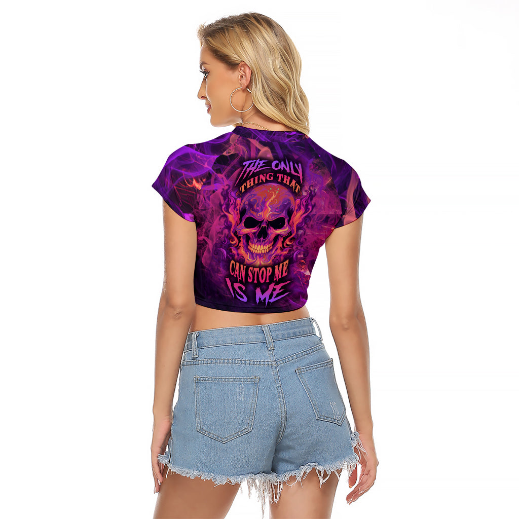 Fire Skull Raglan Cropped T Shirt The Only Thing That Can Stop Me Is Me - Wonder Print Shop