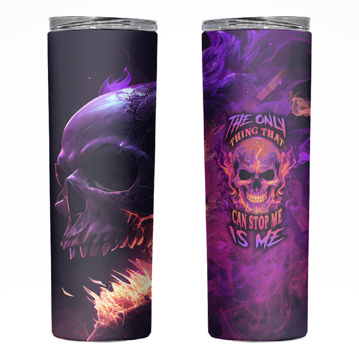 Fire Skull Skinny Tumbler The Only Thing That Can Stop Me Is Me - Wonder Print Shop