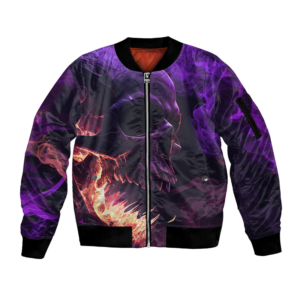 Fire Skull Sleeve Zip Bomber Jacket The Only Thing That Can Stop Me Is Me - Wonder Print Shop