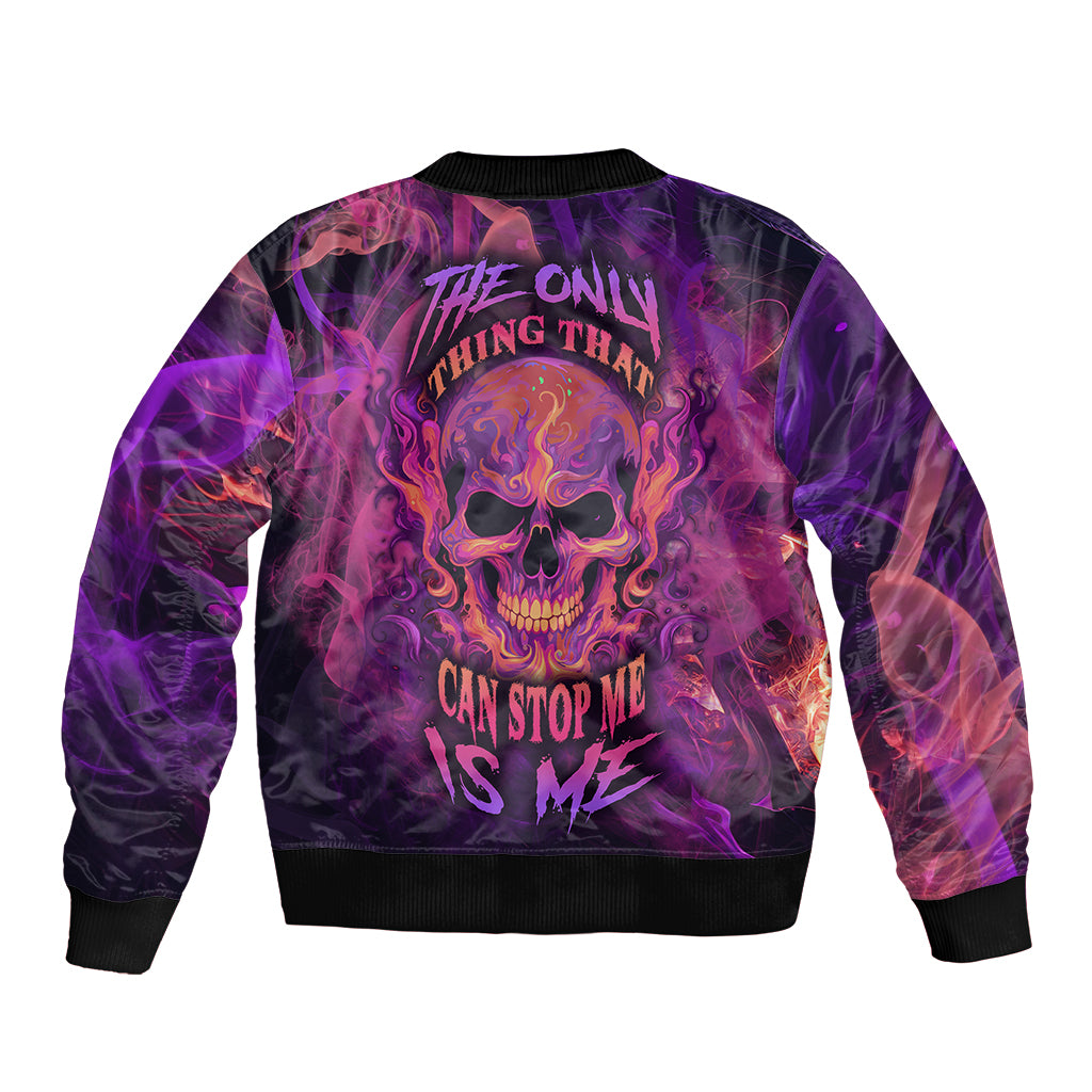 Fire Skull Sleeve Zip Bomber Jacket The Only Thing That Can Stop Me Is Me - Wonder Print Shop