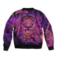 Fire Skull Sleeve Zip Bomber Jacket The Only Thing That Can Stop Me Is Me - Wonder Print Shop