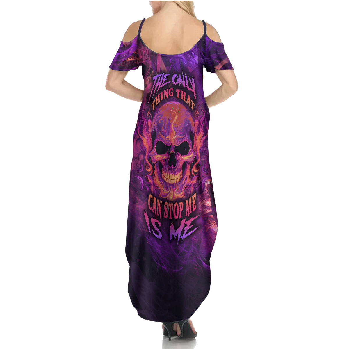 Fire Skull Summer Maxi Dress The Only Thing That Can Stop Me Is Me - Wonder Print Shop