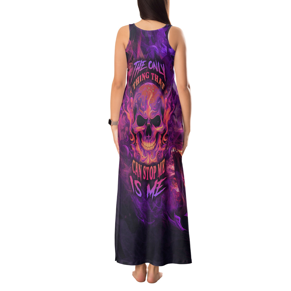 Fire Skull Tank Maxi Dress The Only Thing That Can Stop Me Is Me - Wonder Print Shop