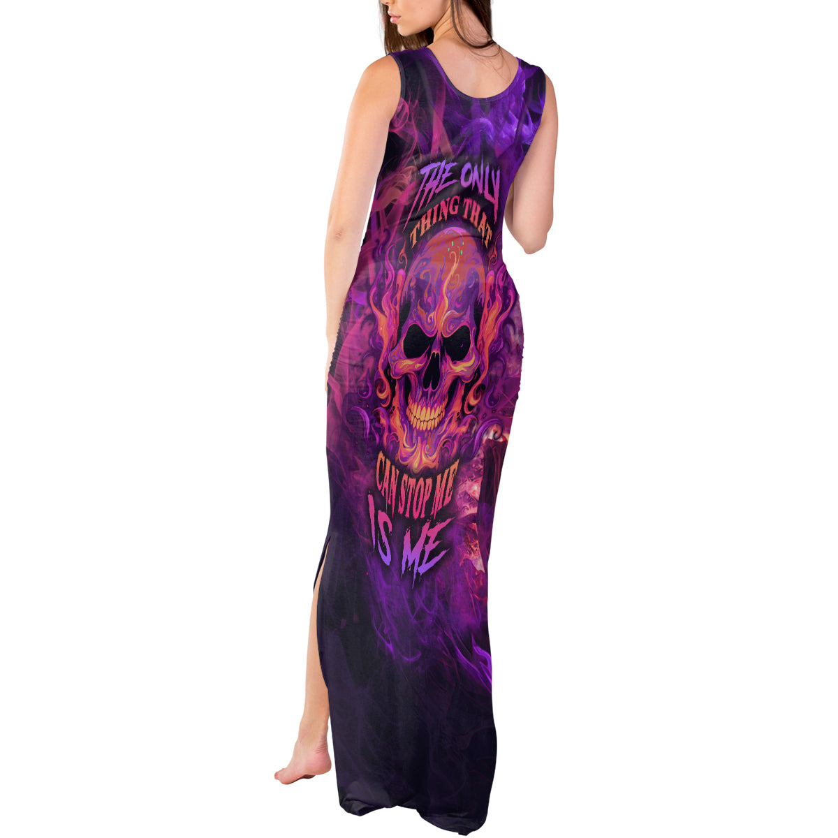 Fire Skull Tank Maxi Dress The Only Thing That Can Stop Me Is Me - Wonder Print Shop