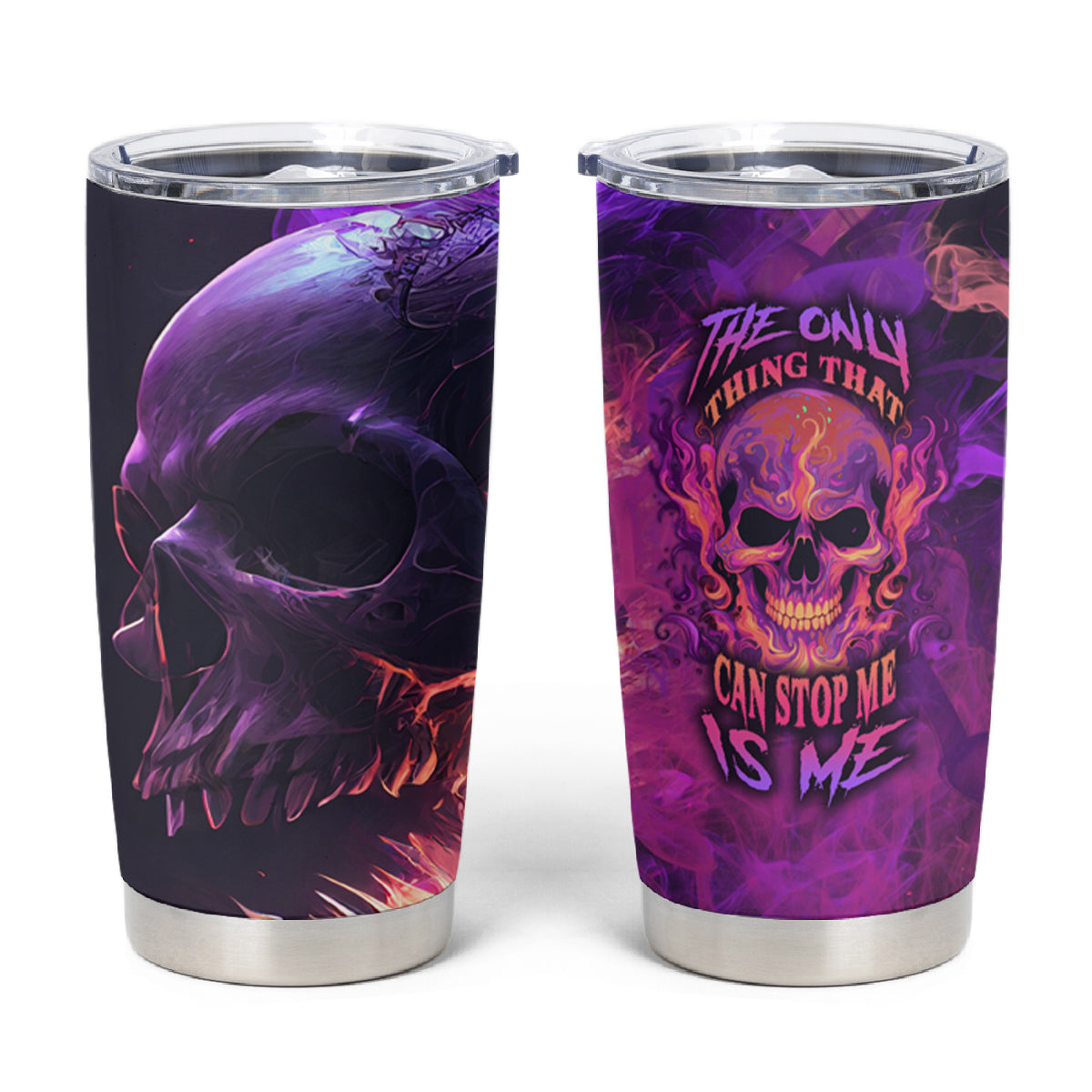 Fire Skull Tumbler Cup The Only Thing That Can Stop Me Is Me - Wonder Print Shop