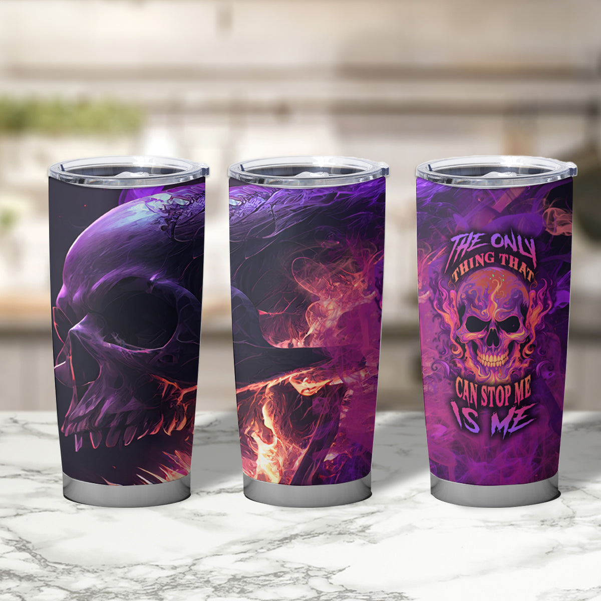 Fire Skull Tumbler Cup The Only Thing That Can Stop Me Is Me - Wonder Print Shop