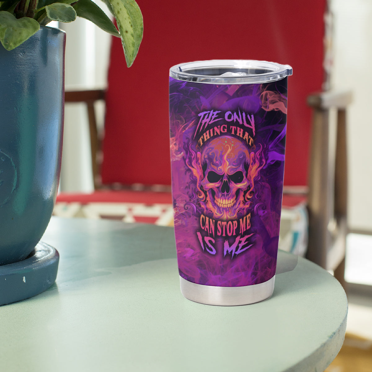 Fire Skull Tumbler Cup The Only Thing That Can Stop Me Is Me - Wonder Print Shop