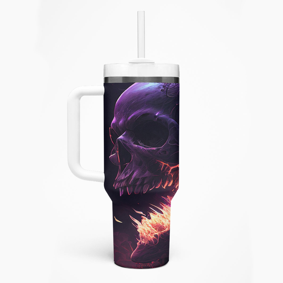 Fire Skull Tumbler With Handle The Only Thing That Can Stop Me Is Me - Wonder Print Shop