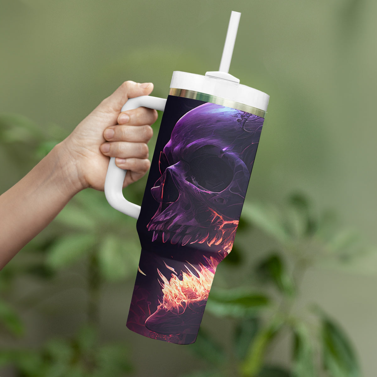 Fire Skull Tumbler With Handle The Only Thing That Can Stop Me Is Me - Wonder Print Shop