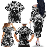 Skull Family Matching Off Shoulder Long Sleeve Dress and Hawaiian Shirt Inequitable Spirit - Wonder Print Shop