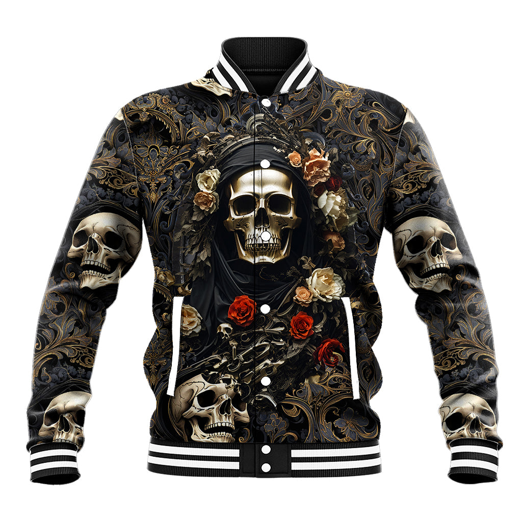 Skull Roses Baseball Jacket Never Say Die - Wonder Print Shop