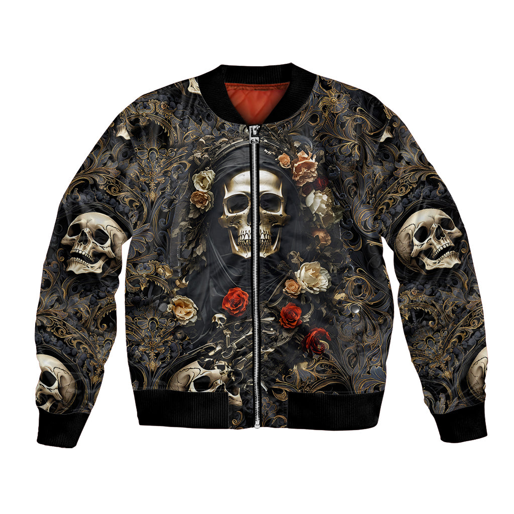 Skull Roses Bomber Jacket Never Say Die - Wonder Print Shop