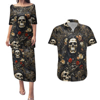 Skull Roses Couples Matching Puletasi Dress and Hawaiian Shirt Never Say Die - Wonder Print Shop