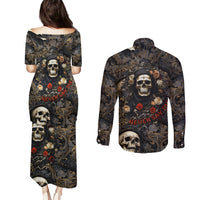 Skull Roses Couples Matching Puletasi Dress and Long Sleeve Button Shirts Never Say Die - Wonder Print Shop