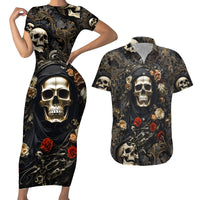 Skull Roses Couples Matching Short Sleeve Bodycon Dress and Hawaiian Shirt Never Say Die - Wonder Print Shop