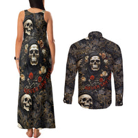 Skull Roses Couples Matching Tank Maxi Dress and Long Sleeve Button Shirts Never Say Die - Wonder Print Shop