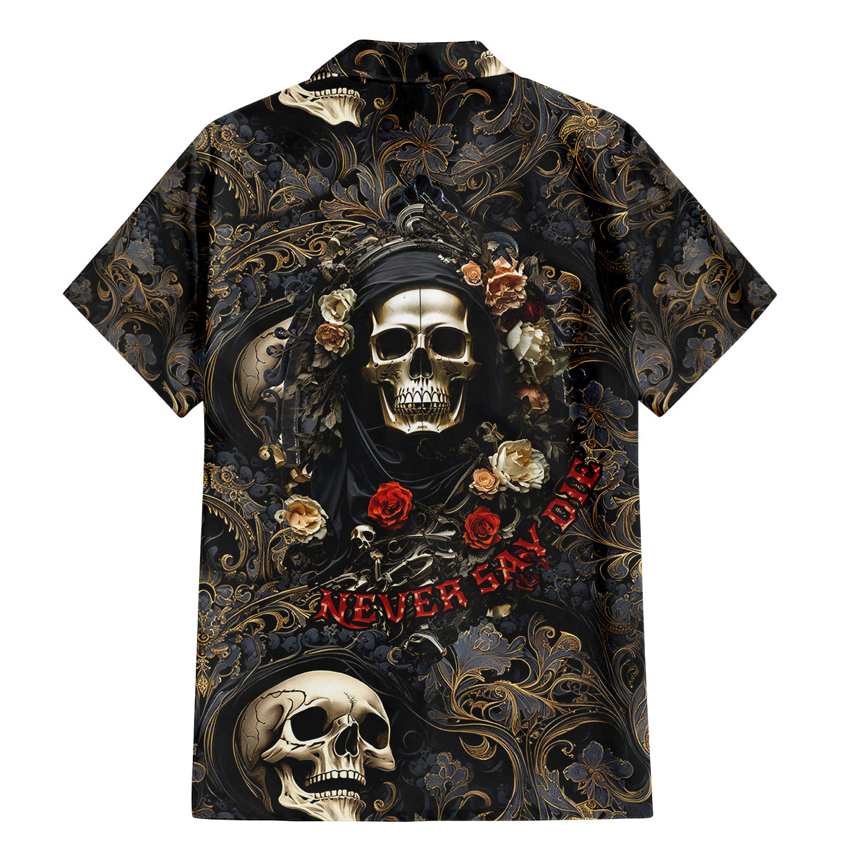 Skull Roses Family Matching Mermaid Dress and Hawaiian Shirt Never Say Die - Wonder Print Shop