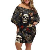 Skull Roses Family Matching Off Shoulder Short Dress and Hawaiian Shirt Never Say Die - Wonder Print Shop