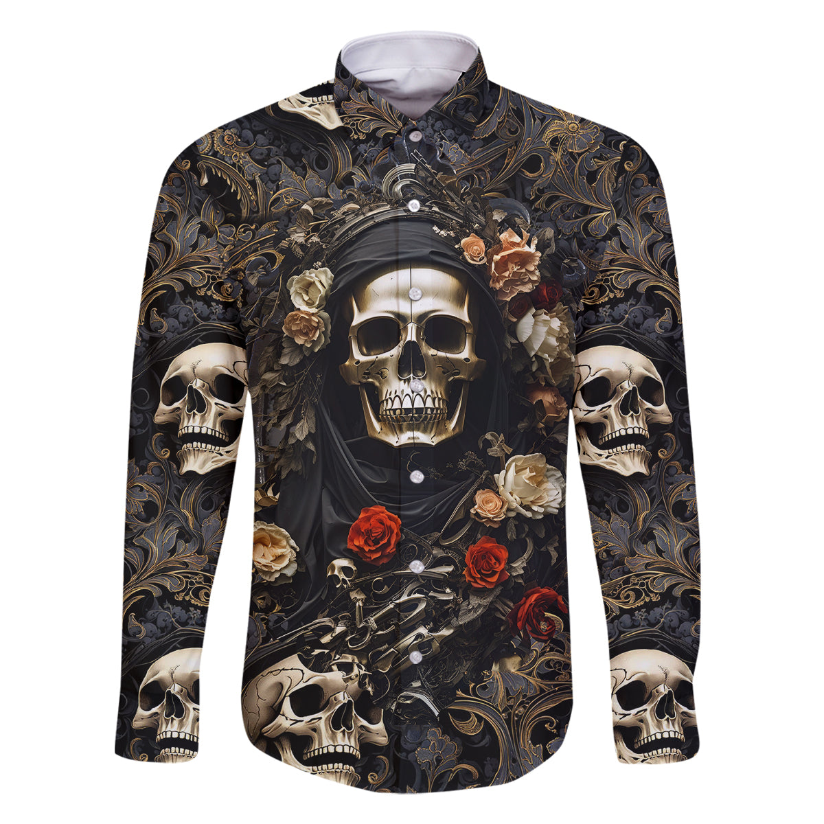 Skull Roses Family Matching Tank Maxi Dress and Hawaiian Shirt Never Say Die - Wonder Print Shop