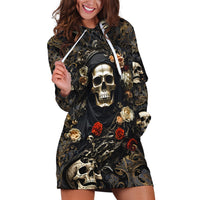 Skull Roses Hoodie Dress Never Say Die - Wonder Print Shop