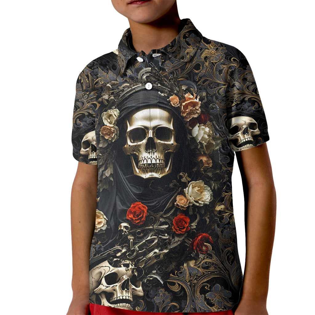 Skull Roses Kid Polo Shirt Never Say Die - Wonder Print Shop