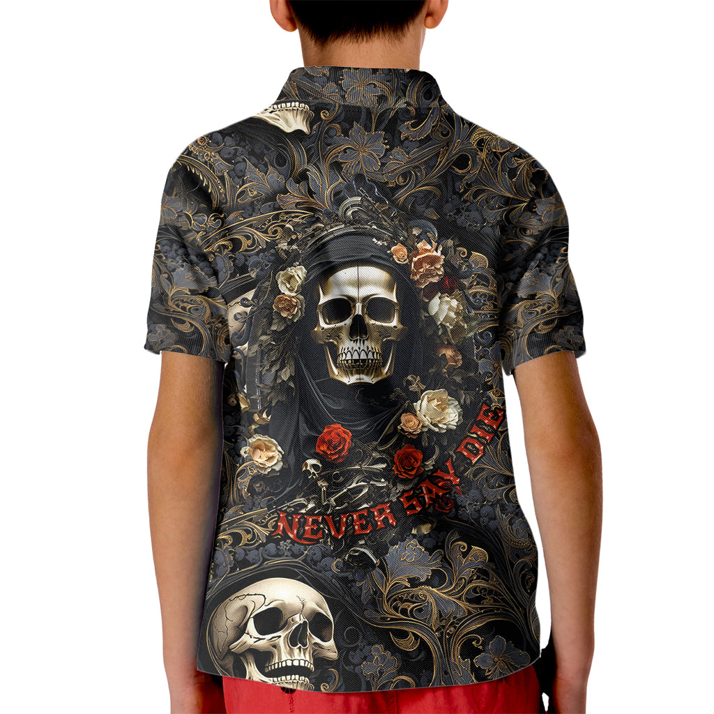 Skull Roses Kid Polo Shirt Never Say Die - Wonder Print Shop
