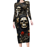 Skull Roses Long Sleeve Bodycon Dress Never Say Die - Wonder Print Shop