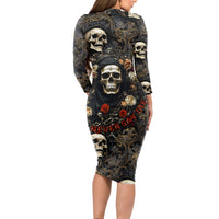 Skull Roses Long Sleeve Bodycon Dress Never Say Die - Wonder Print Shop